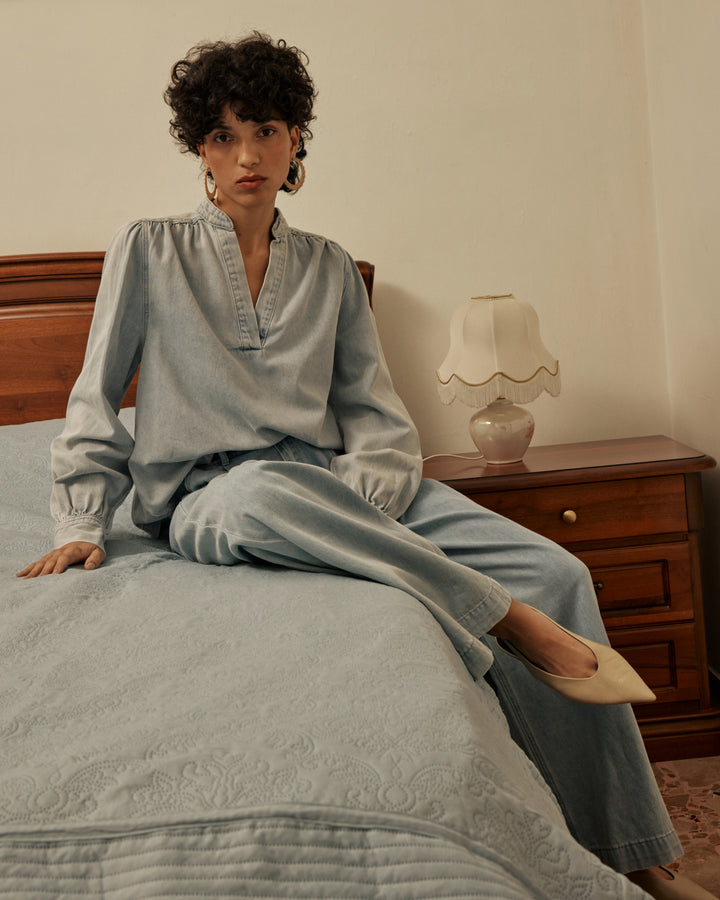 Straight denim blouse skyblue Valory