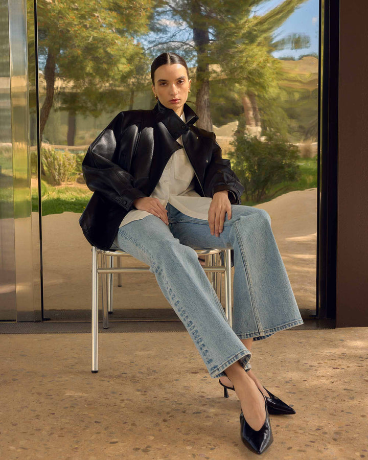 Blouson oversize similicuir à poches noir Axel