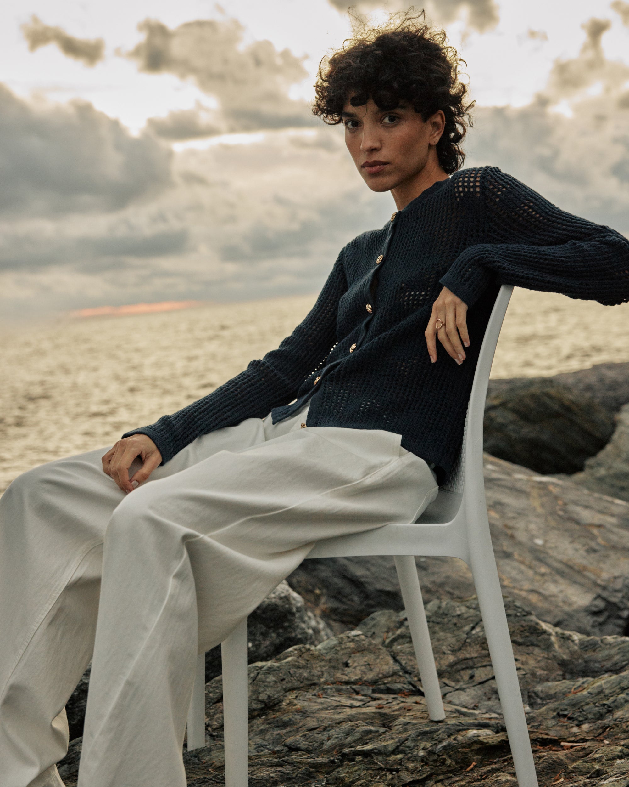 Cardigan maille ajourée marine Velasquez