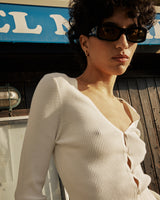 Cardigan ajusté col V ivoire Volage