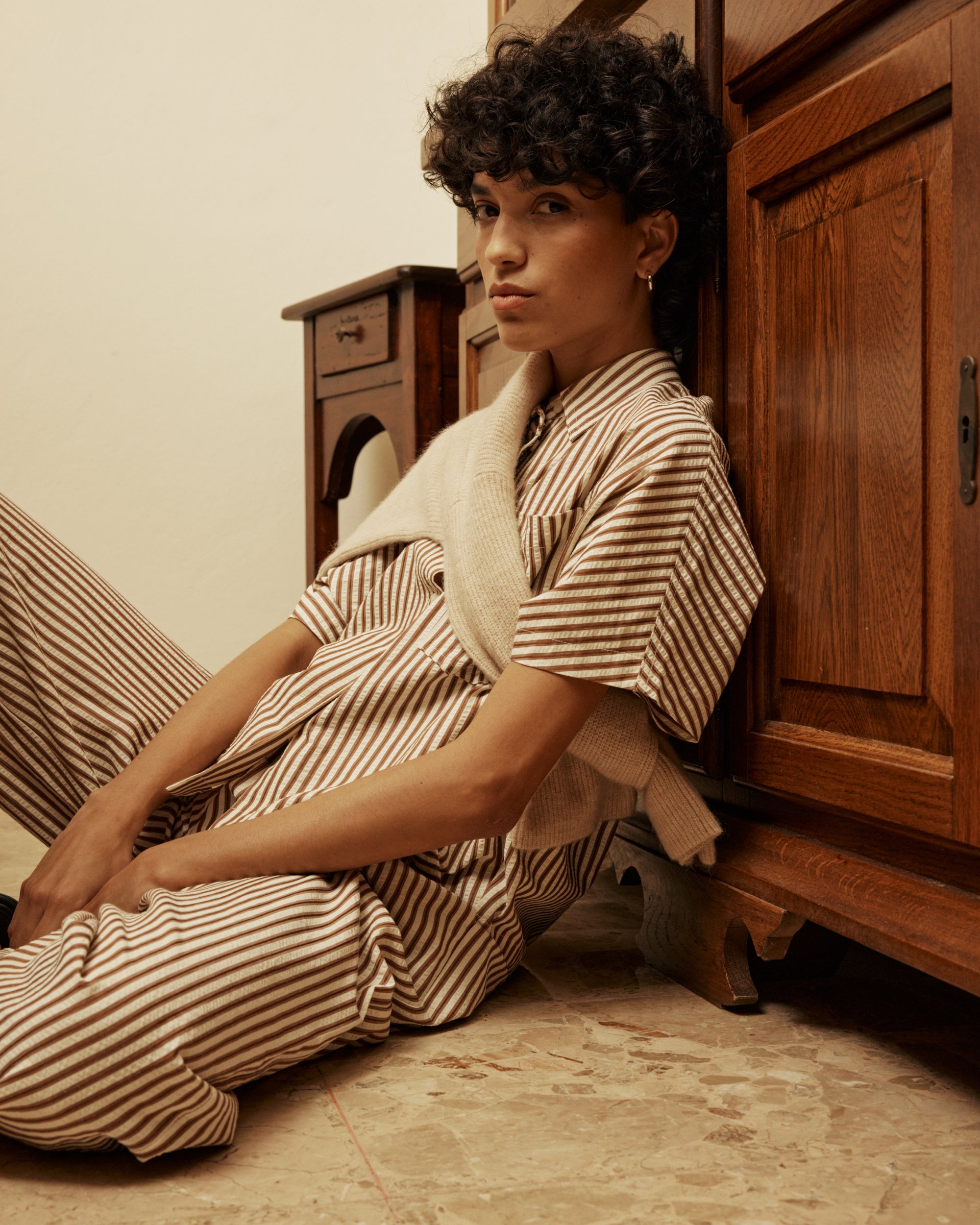 Chemise large à rayures mocha Vercia