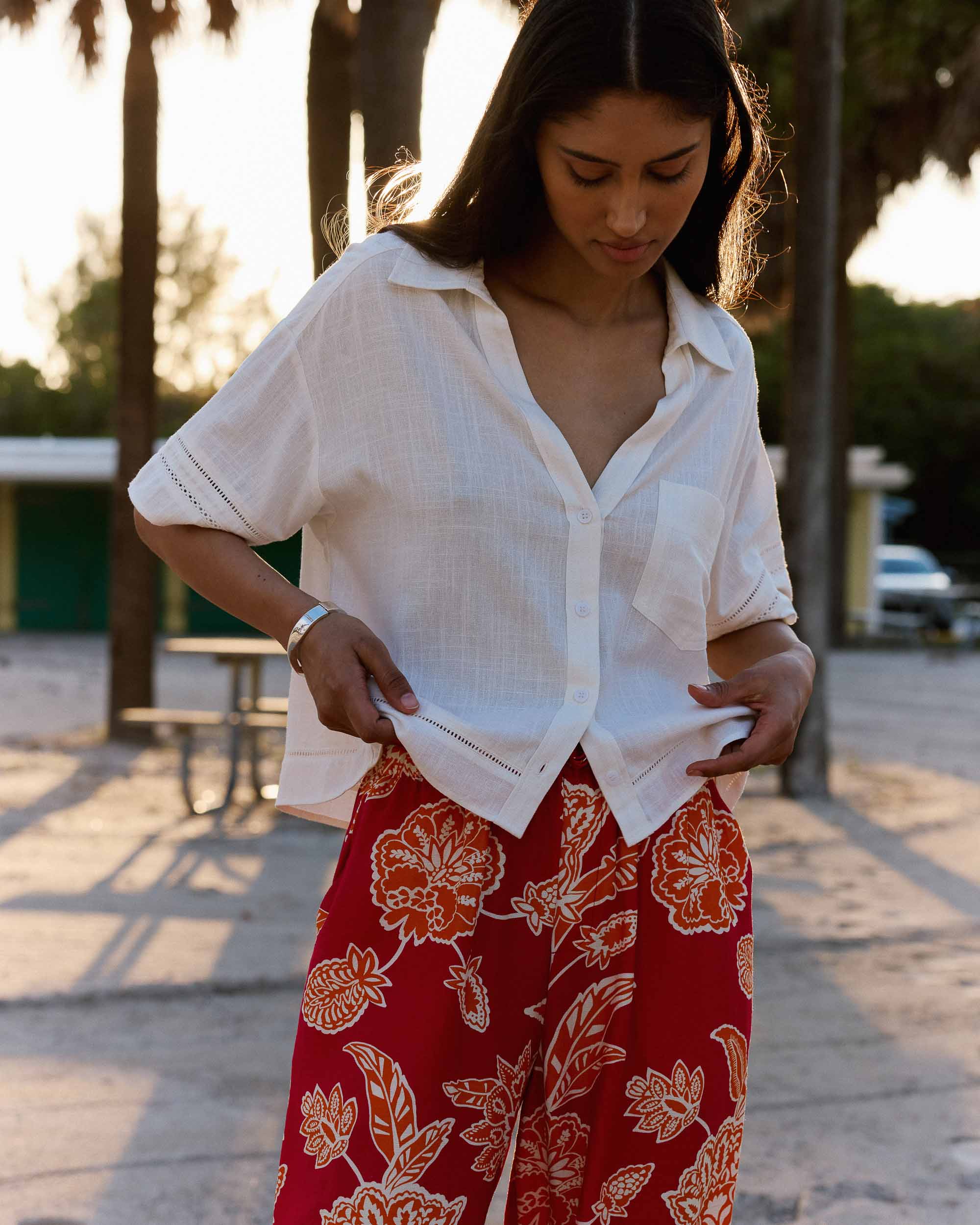 Camisa amplia de encaje manga corta white Winka