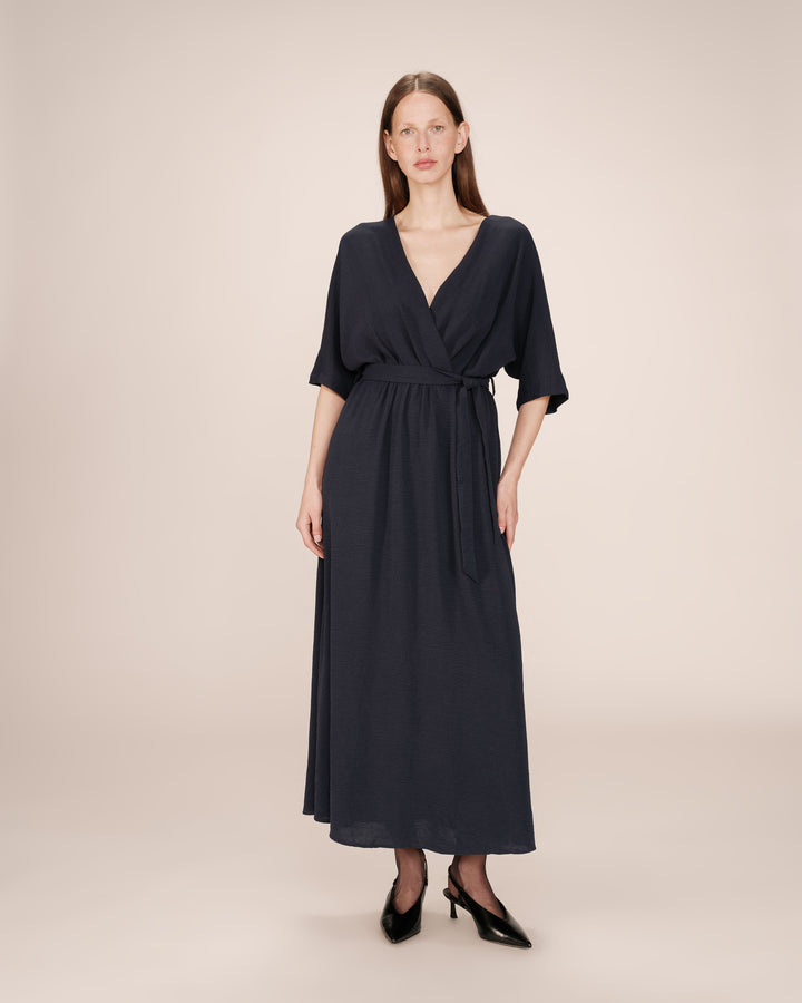 Robe longue portefeuille marine Maud