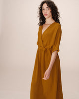 Robe longue portefeuille ocre Maud