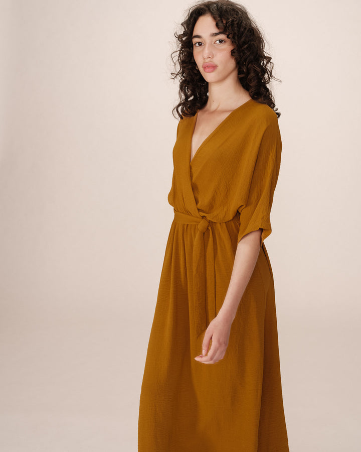 Long wrap dress ocre Maud