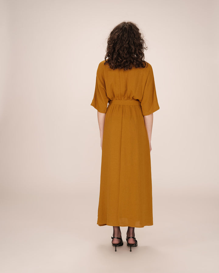 Long wrap dress ocre Maud