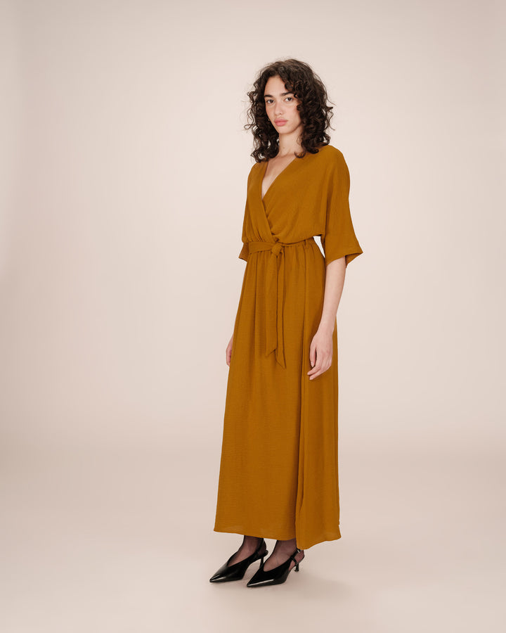 Long wrap dress ocre Maud