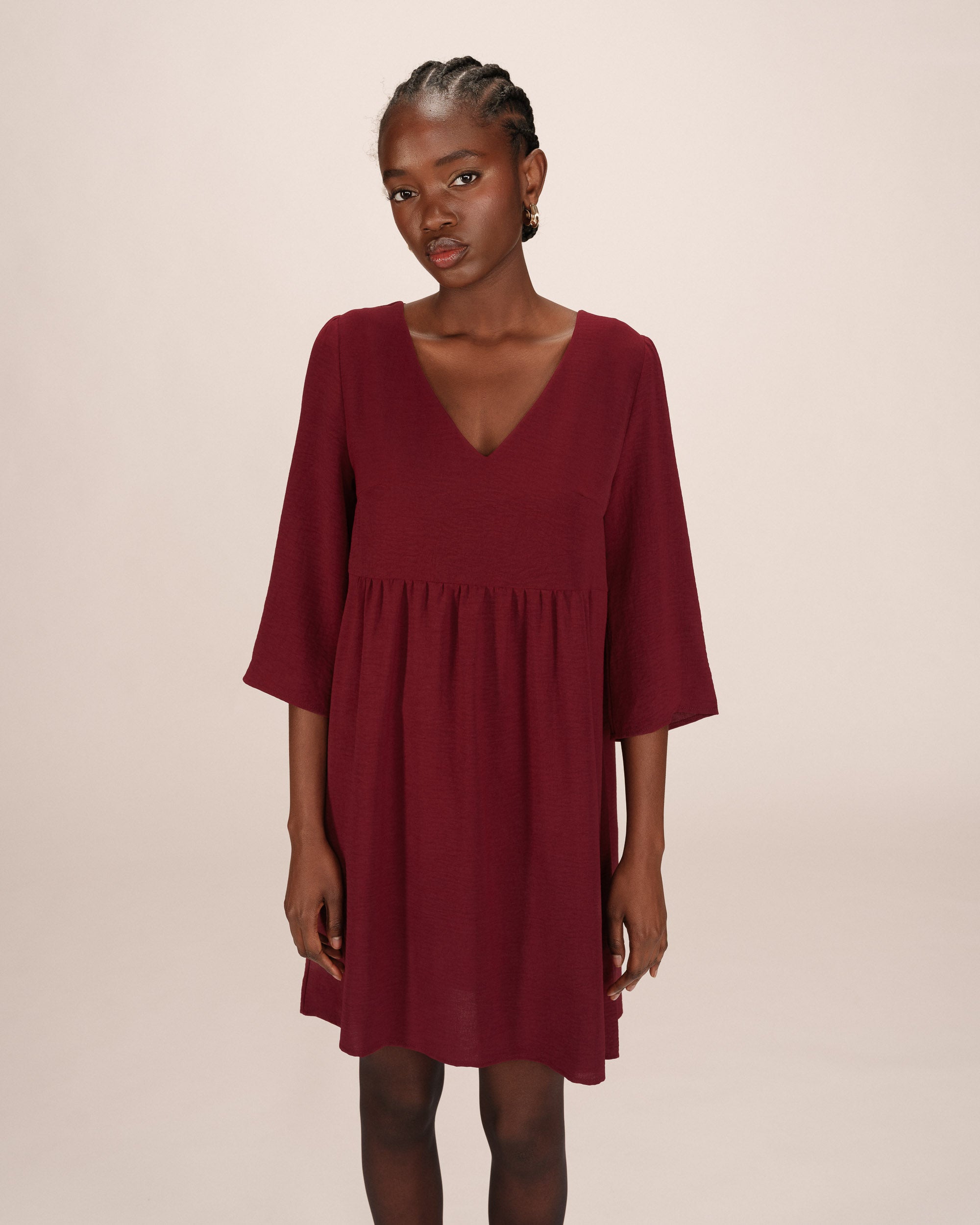 Short babydoll dress burgundy Susana