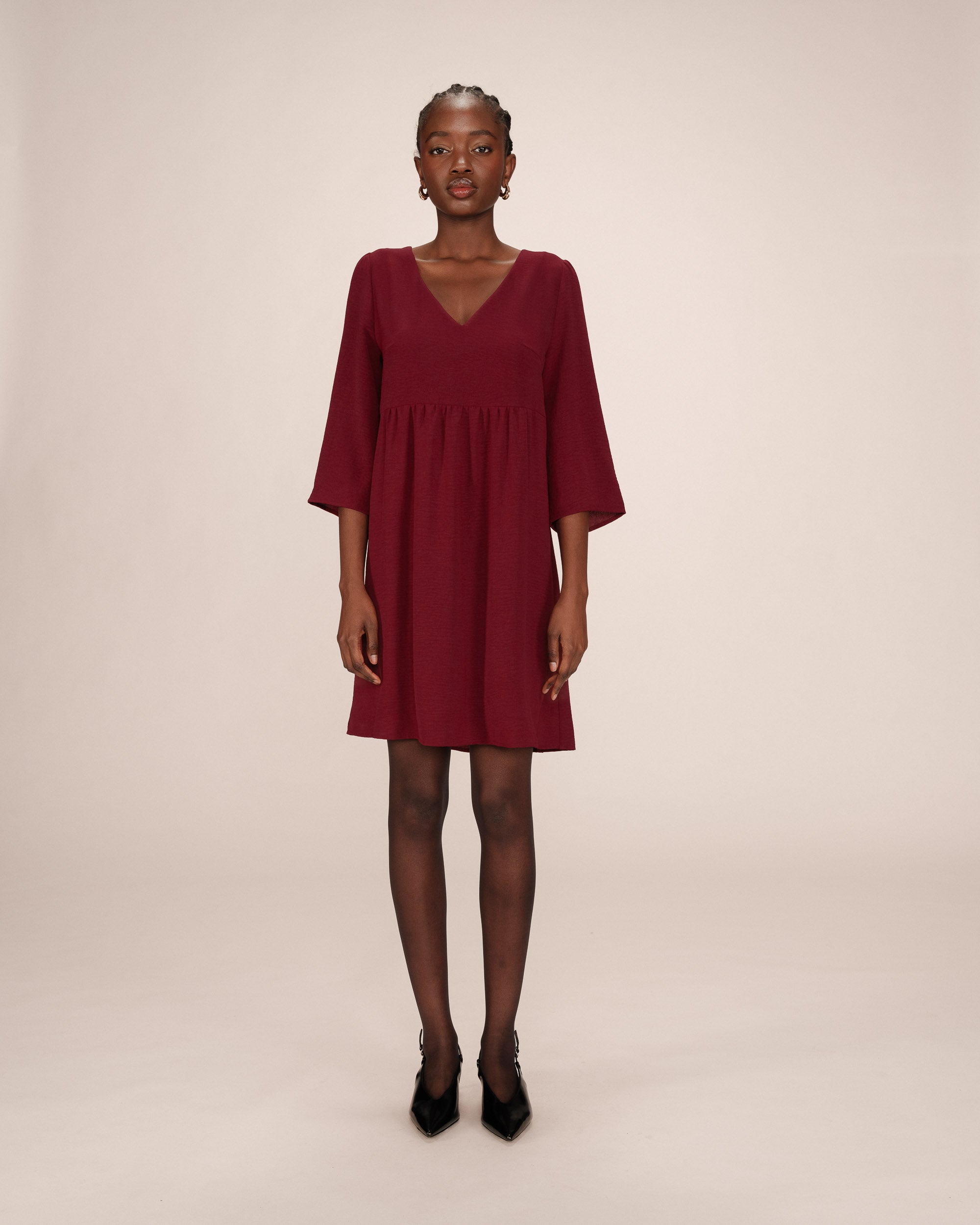 Short babydoll dress burgundy Susana