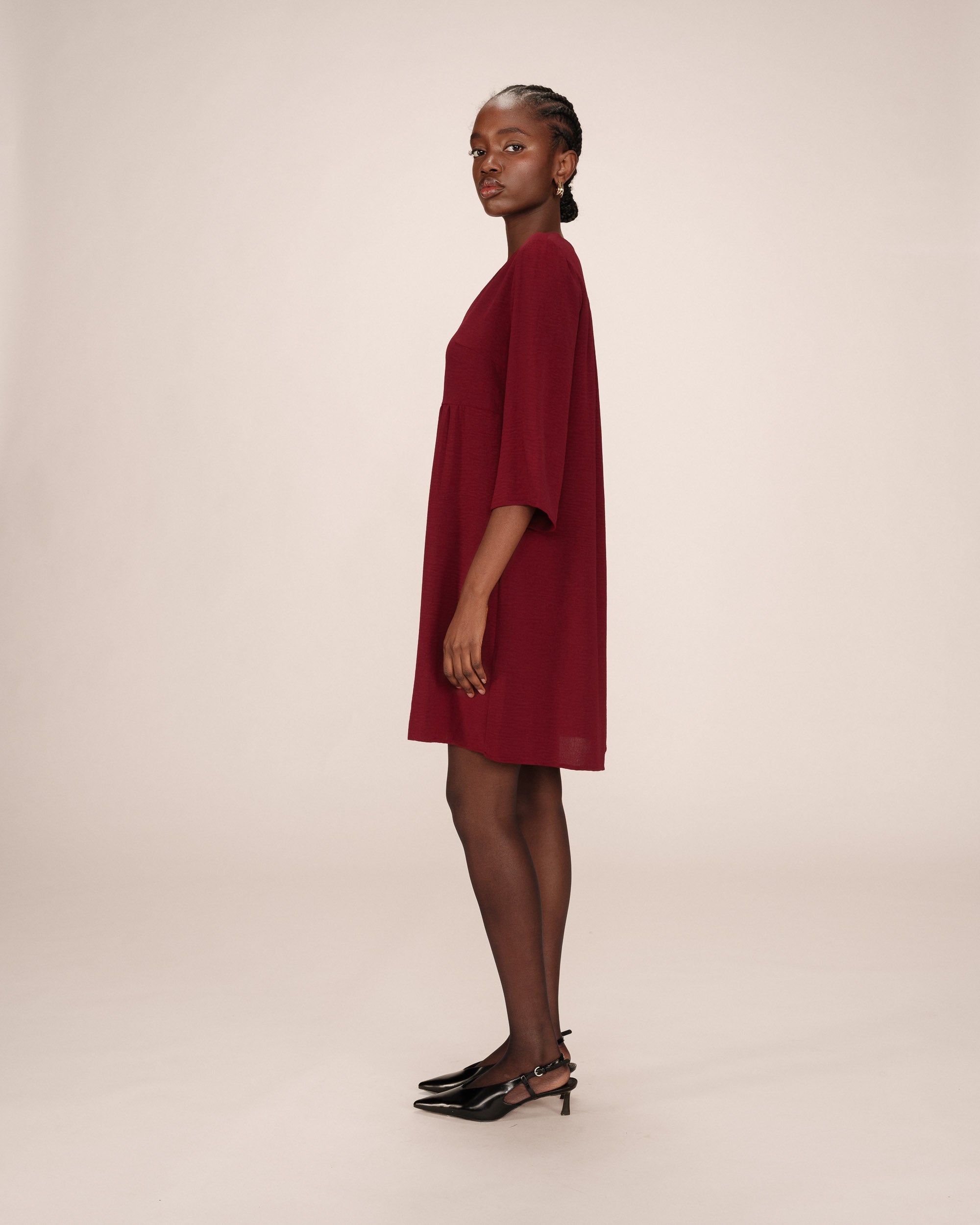 Short babydoll dress burgundy Susana