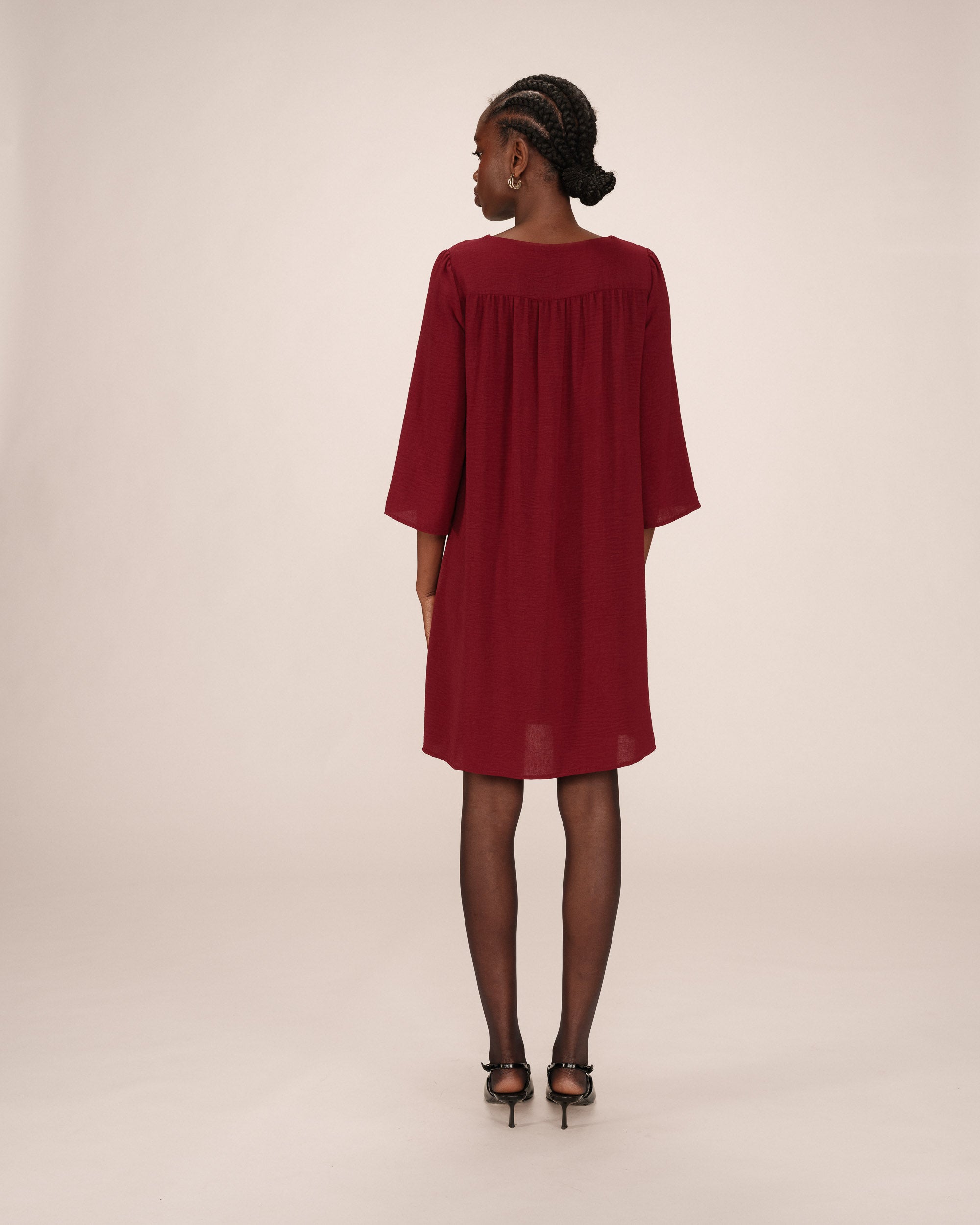 Short babydoll dress burgundy Susana