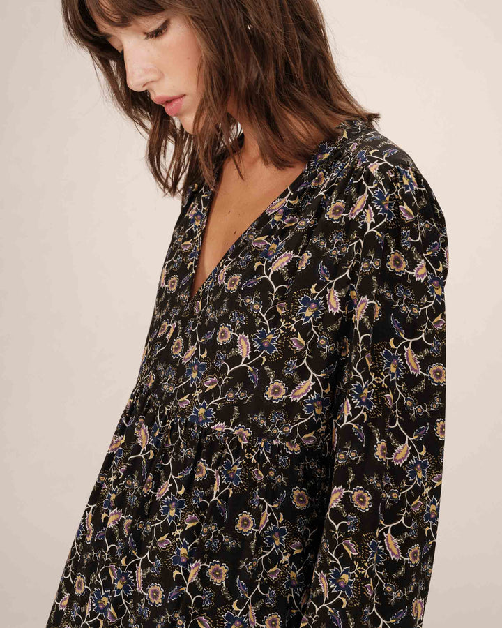 Short floral dress noir Sirius