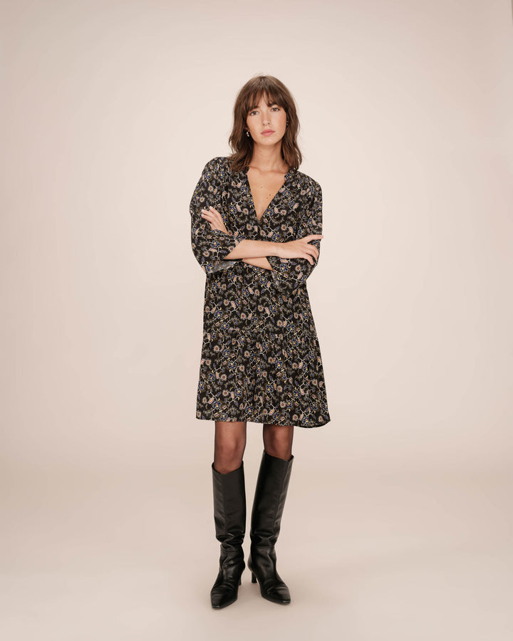 Short floral dress noir Sirius