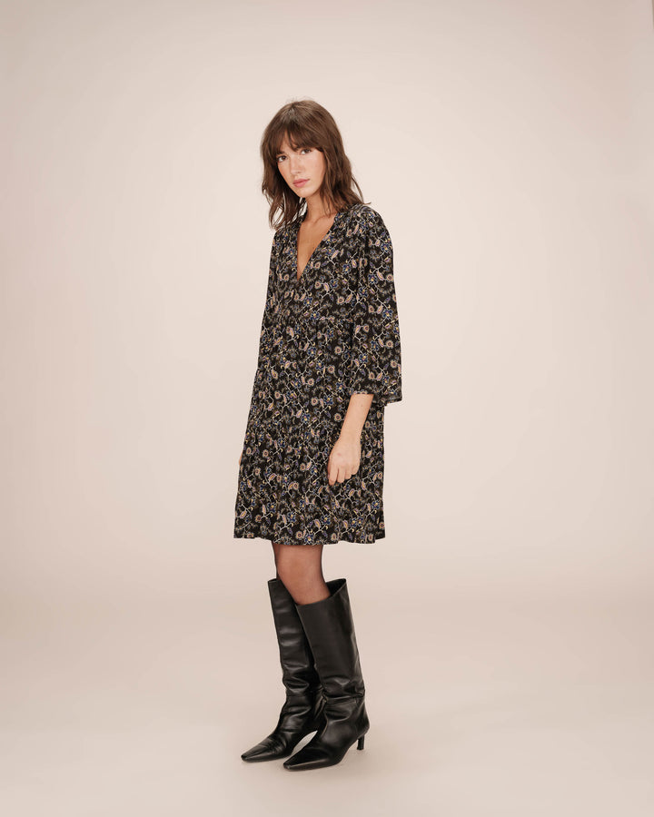 Short floral dress noir Sirius
