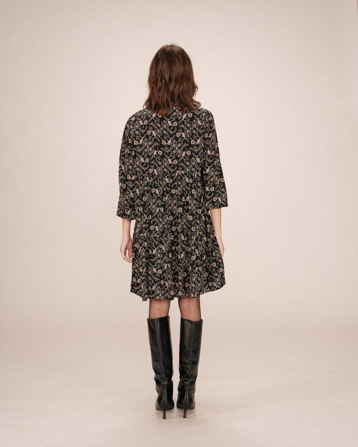 Short floral dress noir Sirius