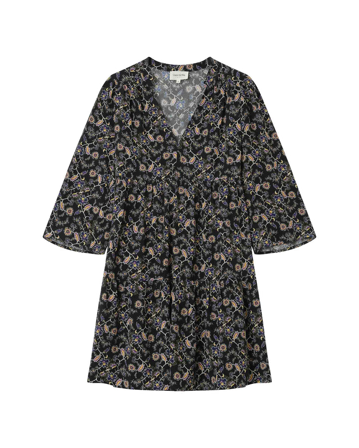 Short floral dress noir Sirius