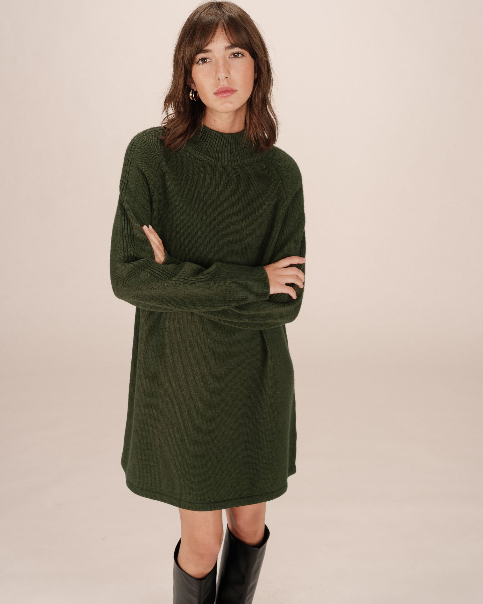 Short sweater dress khaki Sandrine
