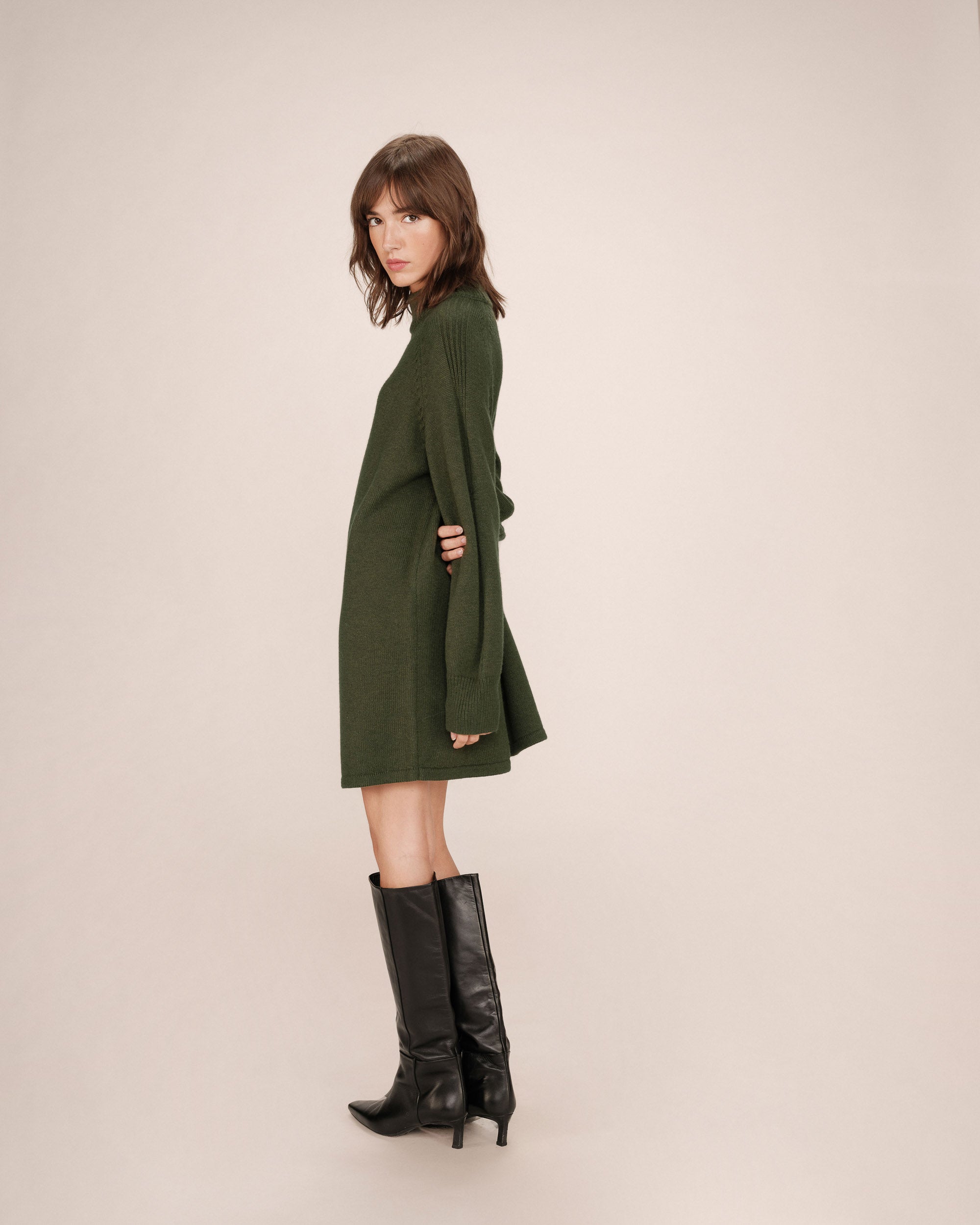 Short sweater dress khaki Sandrine