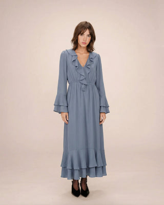 Airy long ruffled dress bleuet Samira