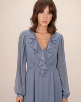 Airy long ruffled dress bleuet Samira