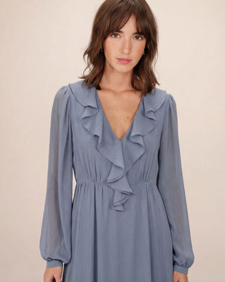 Airy long ruffled dress bleuet Samira