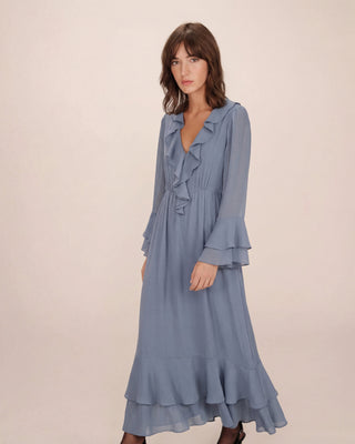 Airy long ruffled dress bleuet Samira