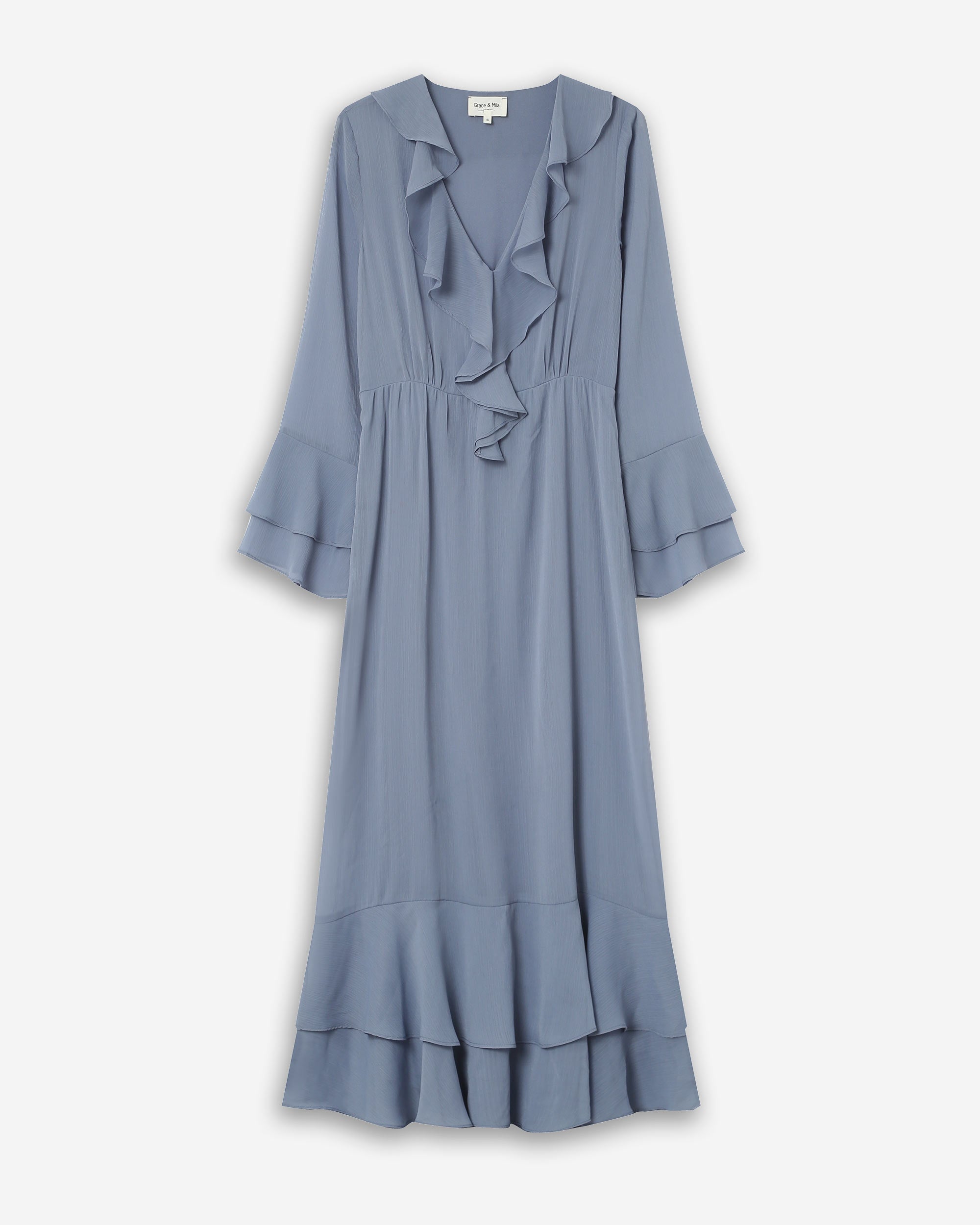 Airy long ruffled dress bleuet Samira