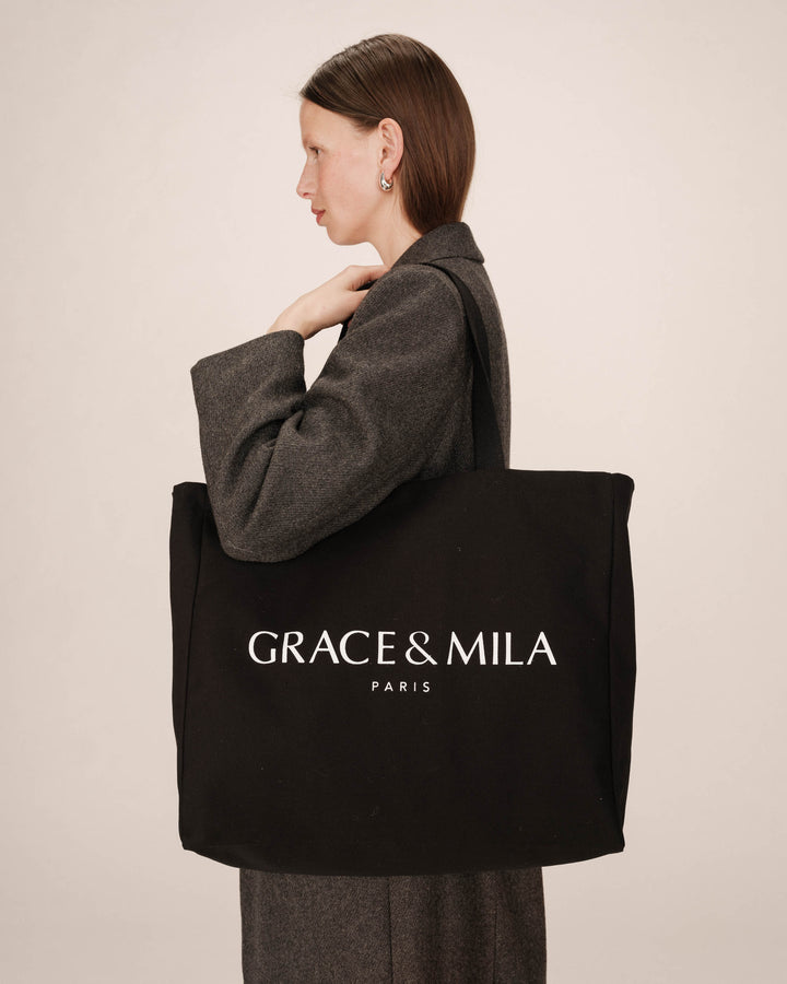 Tote bag en toile noir Sesame