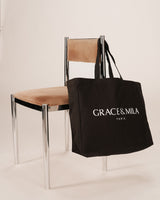 Printed tote bag black Sesame