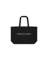 Printed tote bag black Sesame