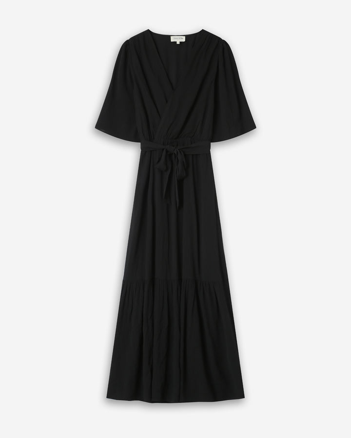 Robe longue cintré à volant noir Sequoia