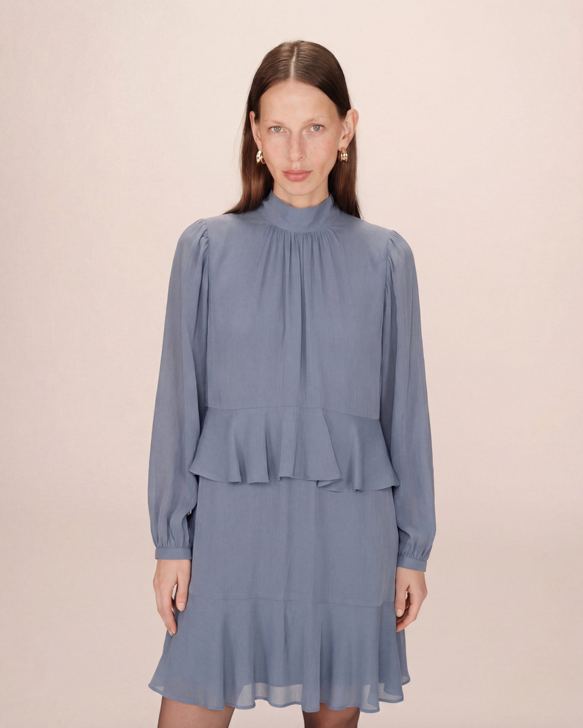 Flowy short ruffle dress bleuet Sahelle