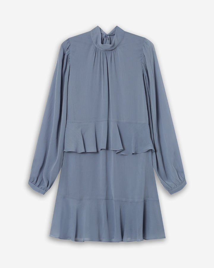 Vestido corto fluido con volante bleuet Sahelle