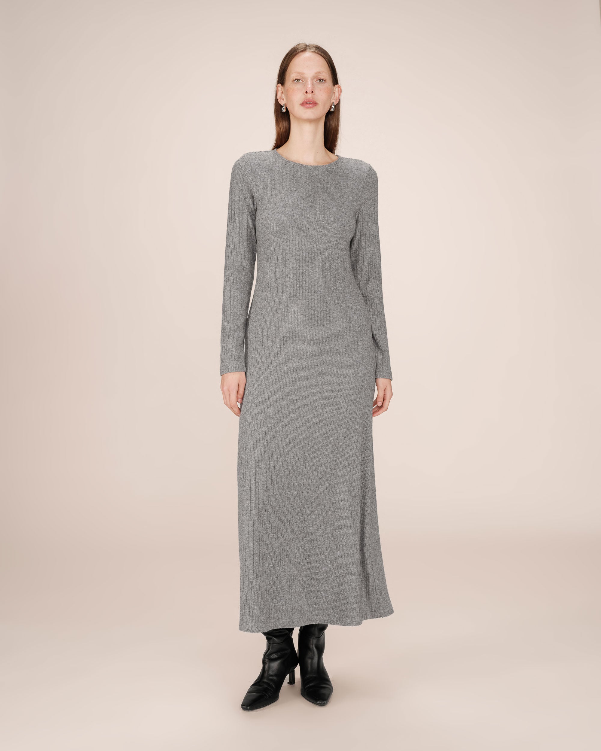 Robe longue côtelée gris Sorina