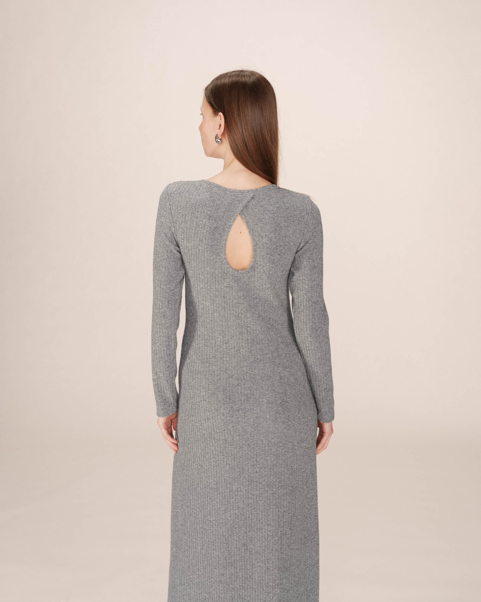 Robe longue côtelée gris Sorina