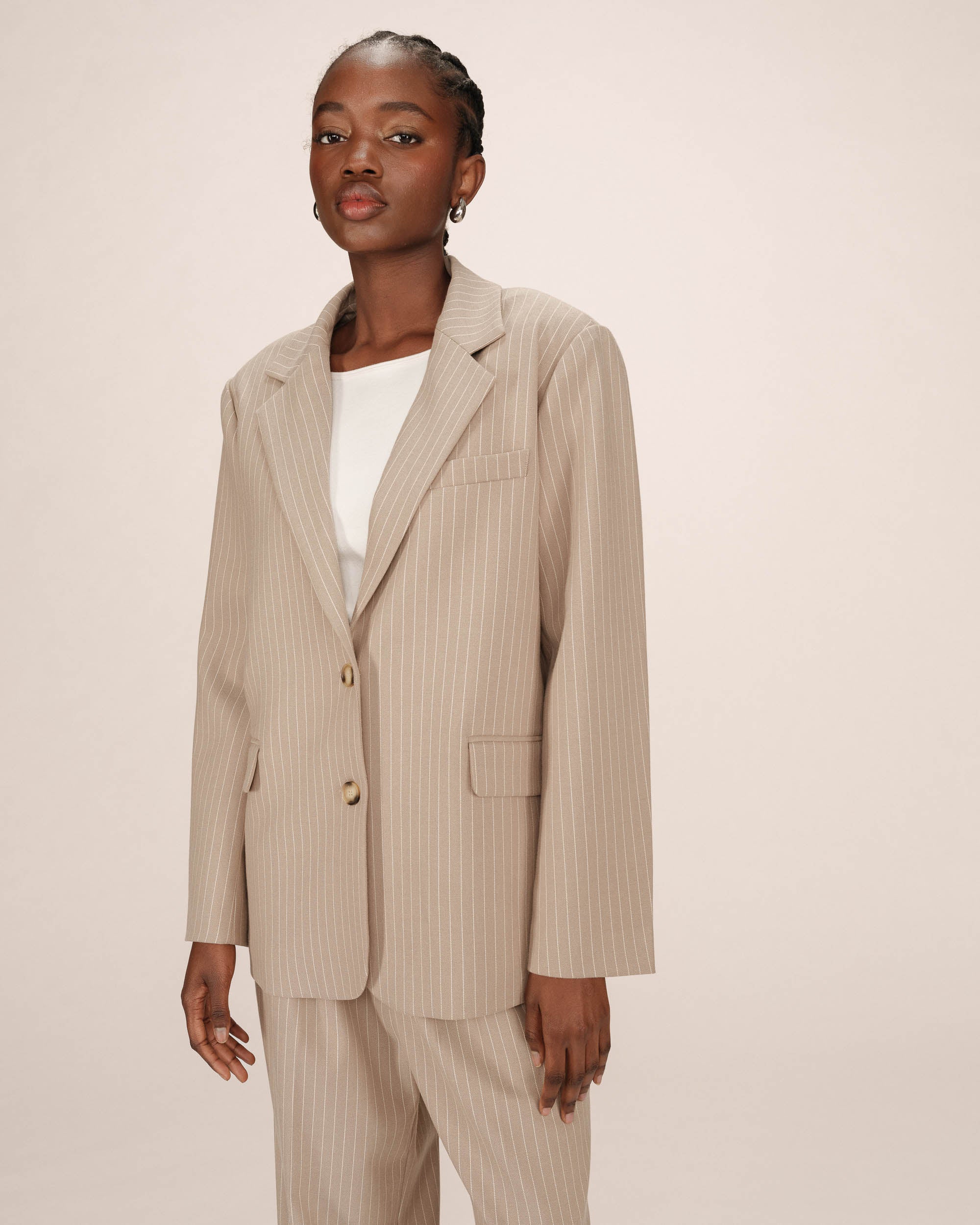 Straight striped blazer greige Silly
