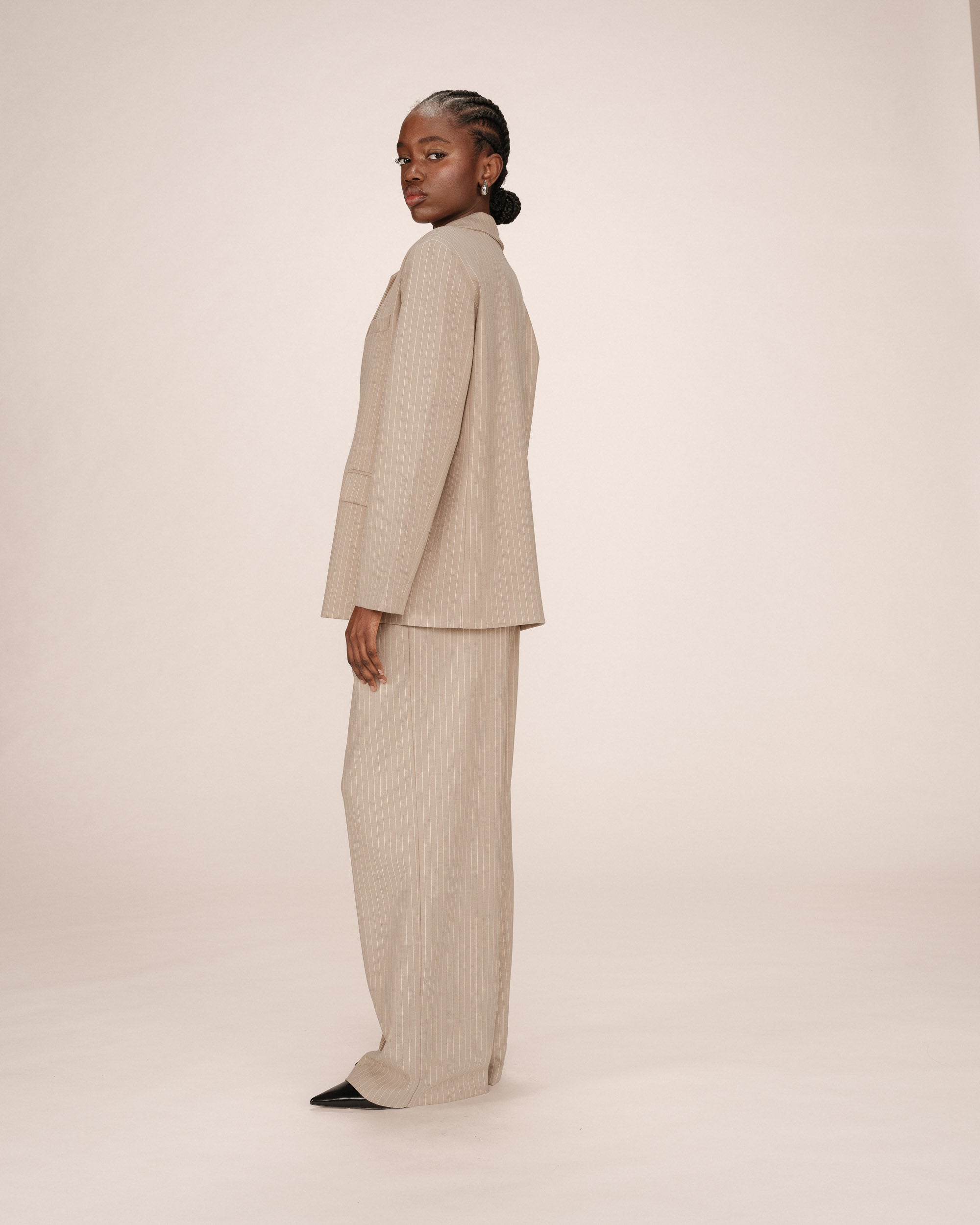 Straight striped blazer greige Silly