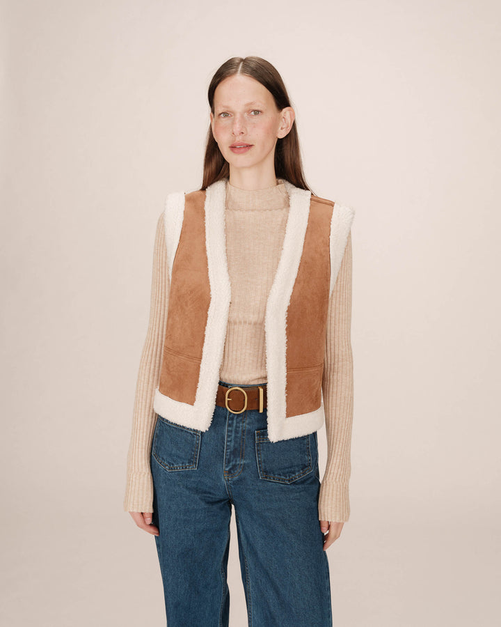 Veste en daim et shearling camel Sohen