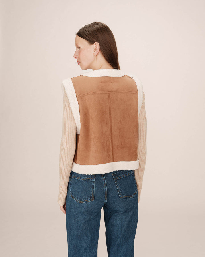 Veste en daim et shearling camel Sohen