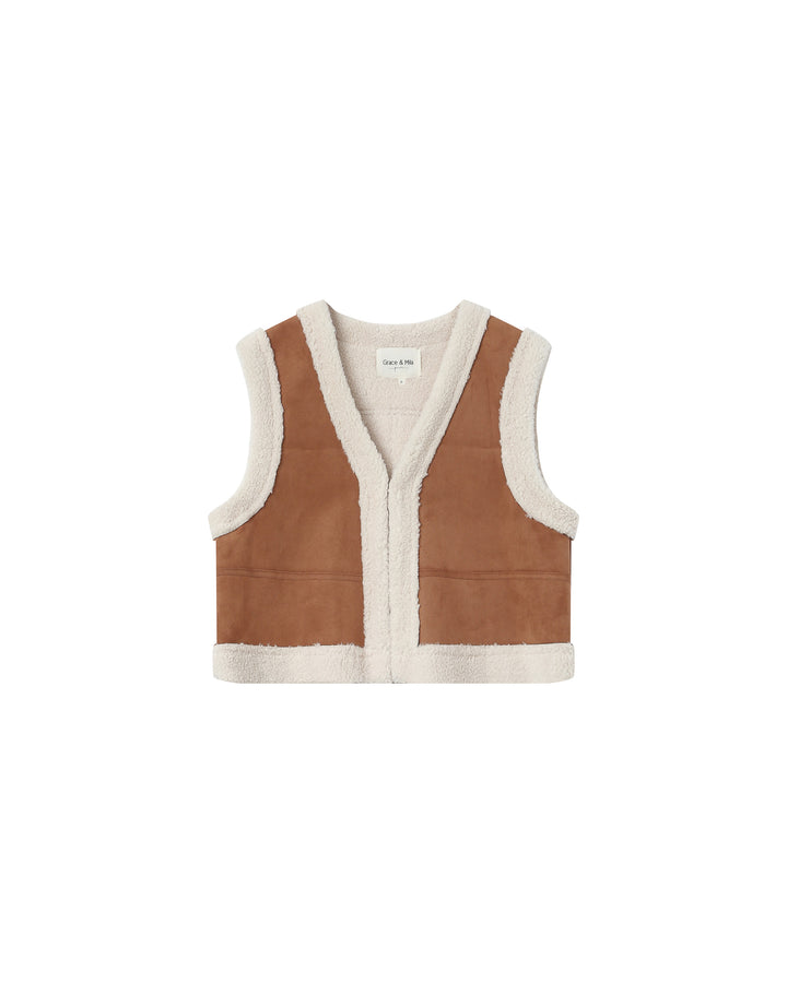 Veste en daim et shearling camel Sohen