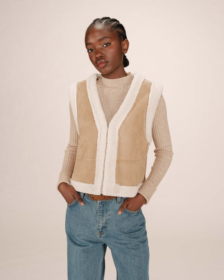 Veste en daim et shearling sable Sohen