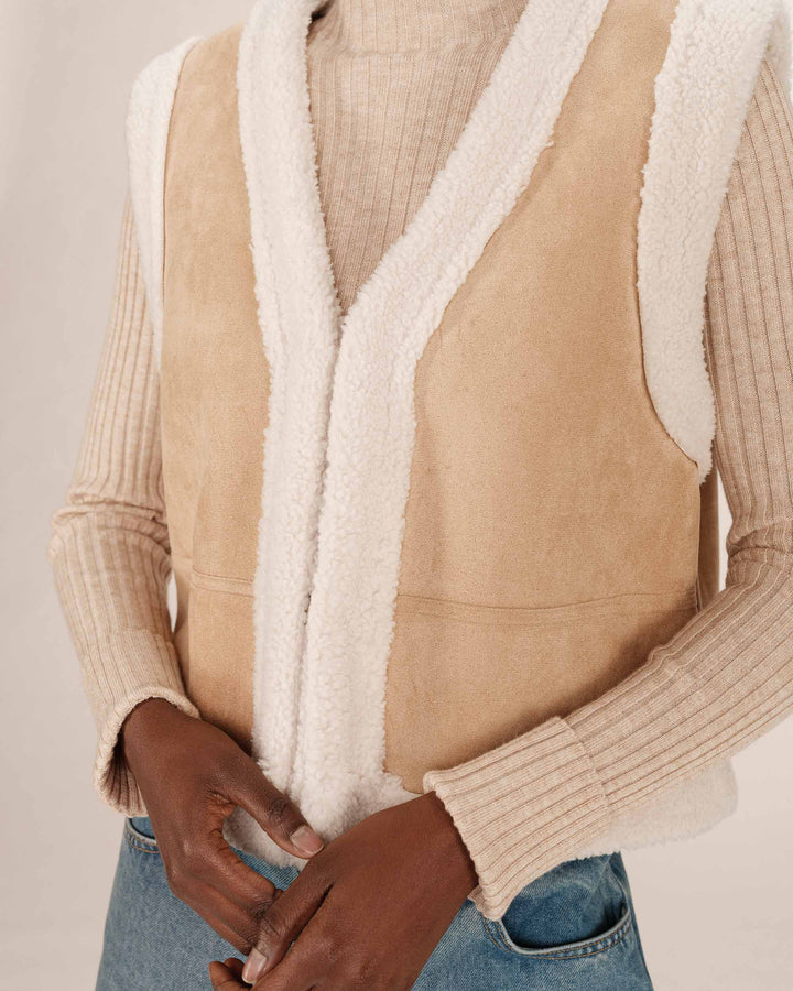 Veste en daim et shearling sable Sohen