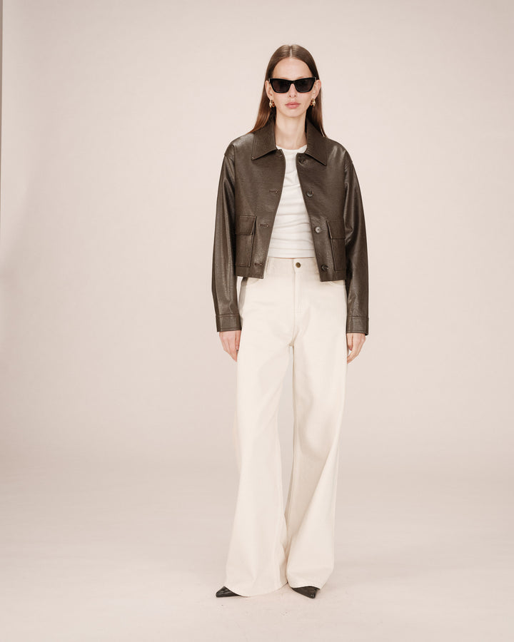 Veste en simili cuir chocolat Solange