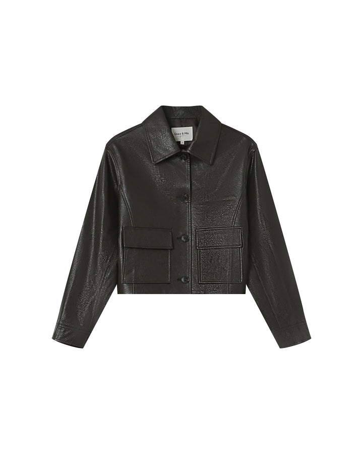 Veste en simili cuir chocolat Solange