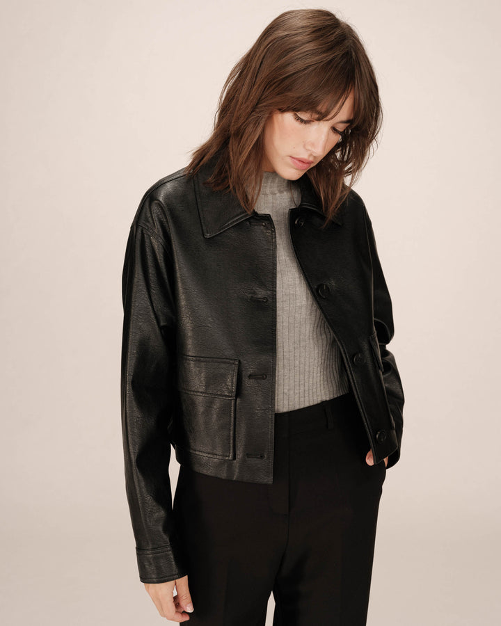 Veste en simili cuir noir Solange