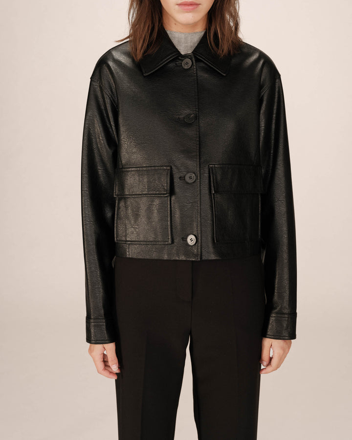 Veste en simili cuir noir Solange