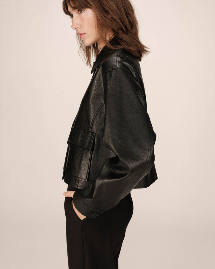 Veste en simili cuir noir Solange