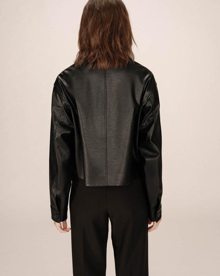 Veste en simili cuir noir Solange