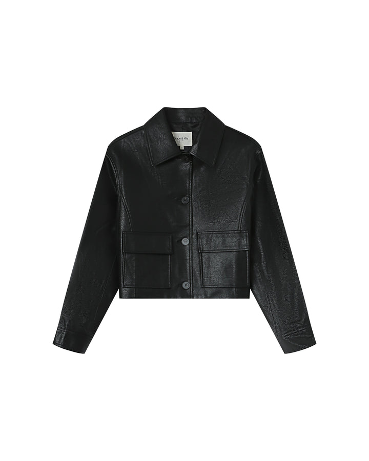 Veste en simili cuir noir Solange