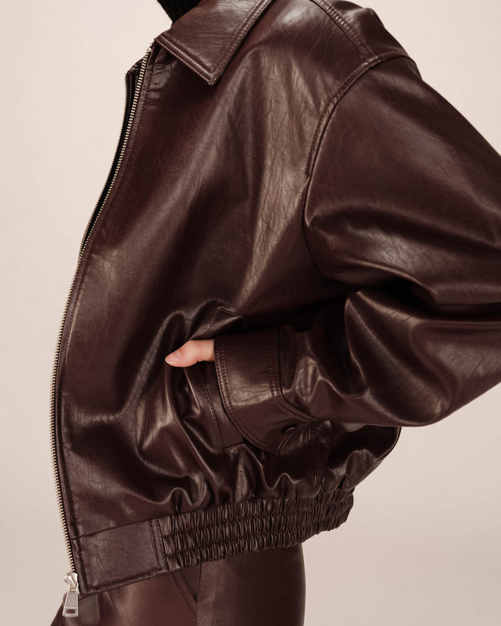 Veste en simili cuir bordeaux Sunisa